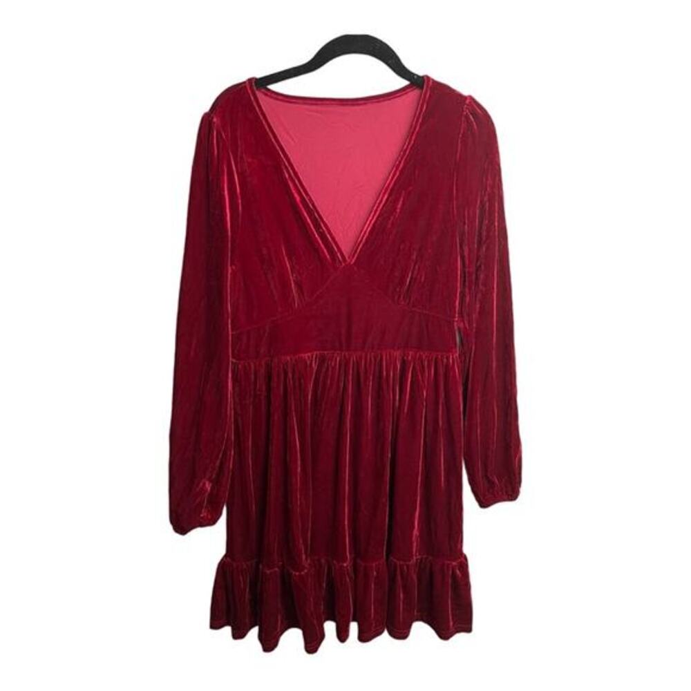 Halara Deep V-Neck Ruffled Hem Velvet Mini Chill Party Dress‎ in Sangria S NWT - Picture 6 of 10